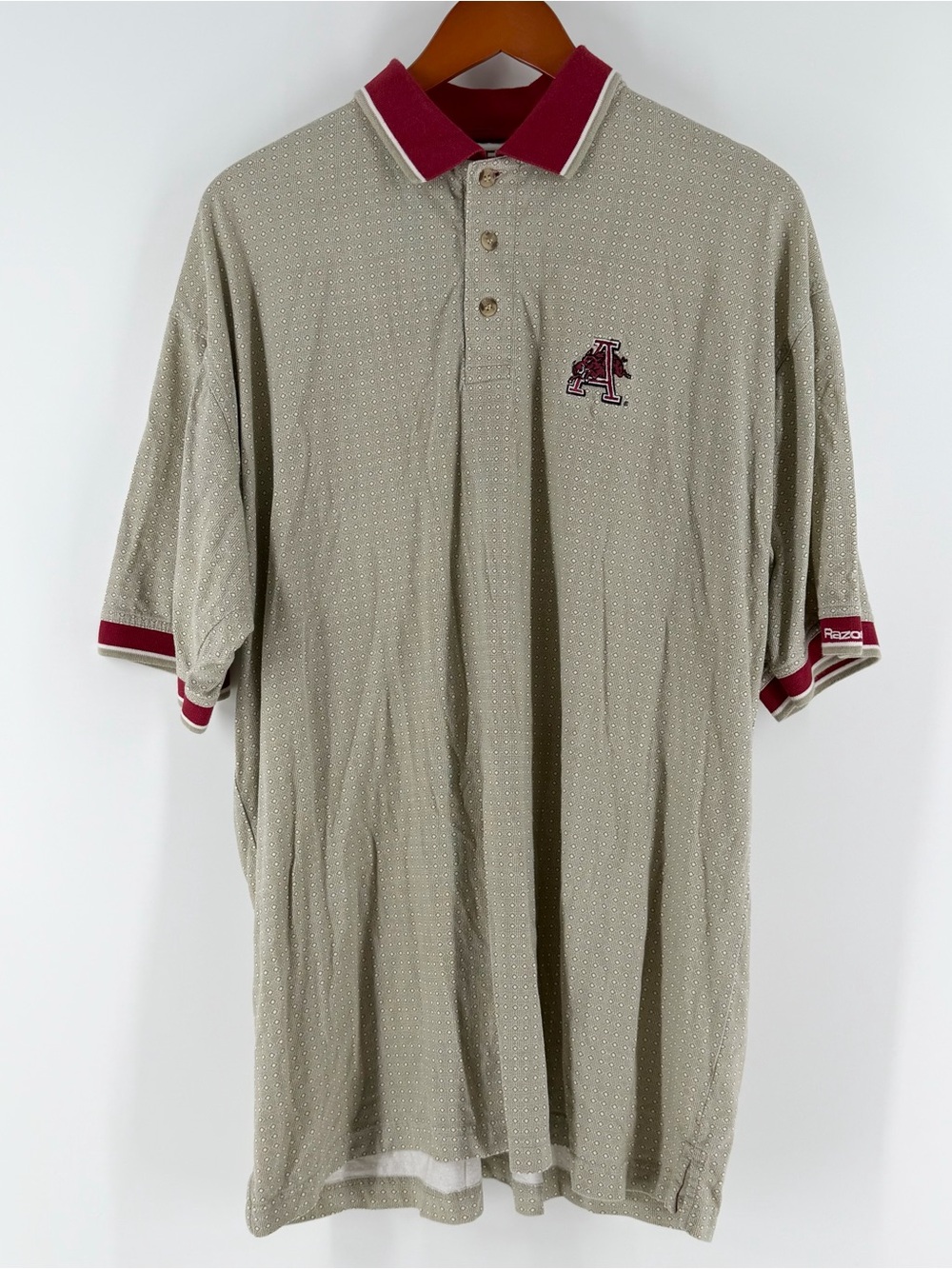 Vintage Red Oak Arkansas Razorbacks Polo Shirt Men XL Beige Crimson Collared WPS